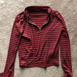 Long sleeve striped quarter zip crop